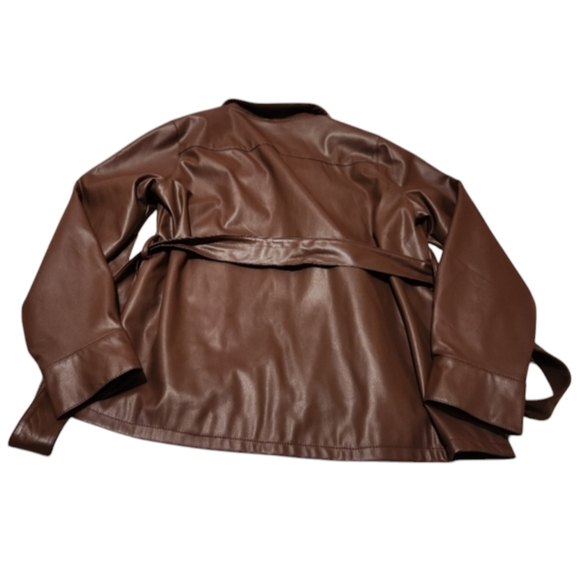 Women's Large Guess Marque Brown Faux-Leather Belted Jacket - Picture 7 of 7